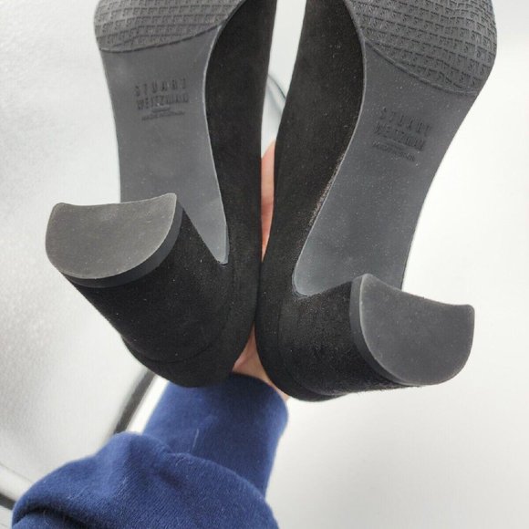 Stuart Weitzman "Joining" BlackSuede Heels w/ Snakeskin Cap Toe Pumps $475 Spain - Picture 9 of 9